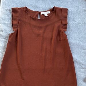 Rust Sleeveless Top with Ruffle Sleeves